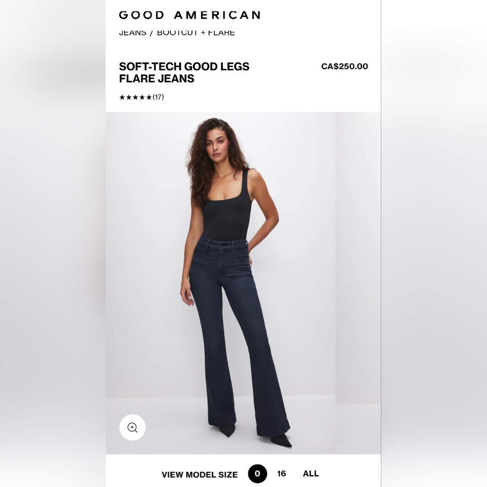 NWT GOOD AMERICAN SOFT-TECH GOOD LEGS FLARE JEANS IN INDIGO